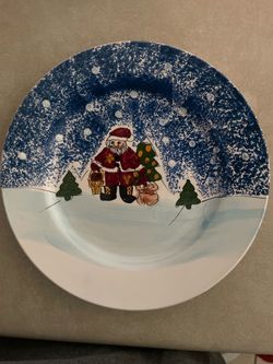 Hand-Painted Christmas Santa Ceramic Plate