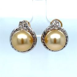 14Kt Yellow Gold South Sea Pearl Diamond Earrings 9.86g .8CT I-2178