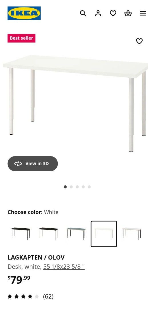 Ikea Desk Table White Adjustable Height Lagkapten W