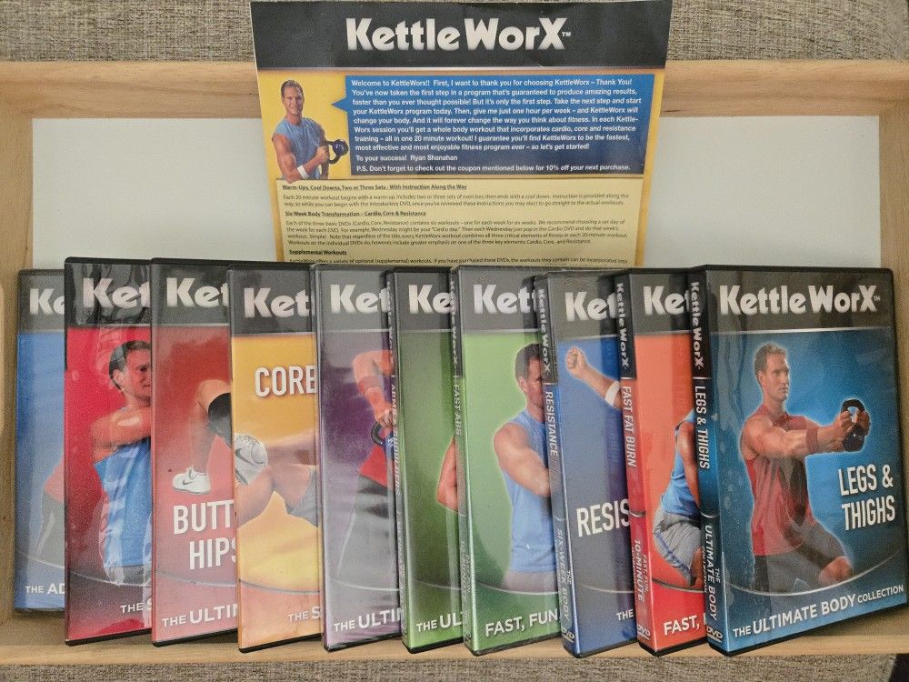 Set Of 10 Kettle WorX Workout/ Fitness DVD - Some Never Opened 