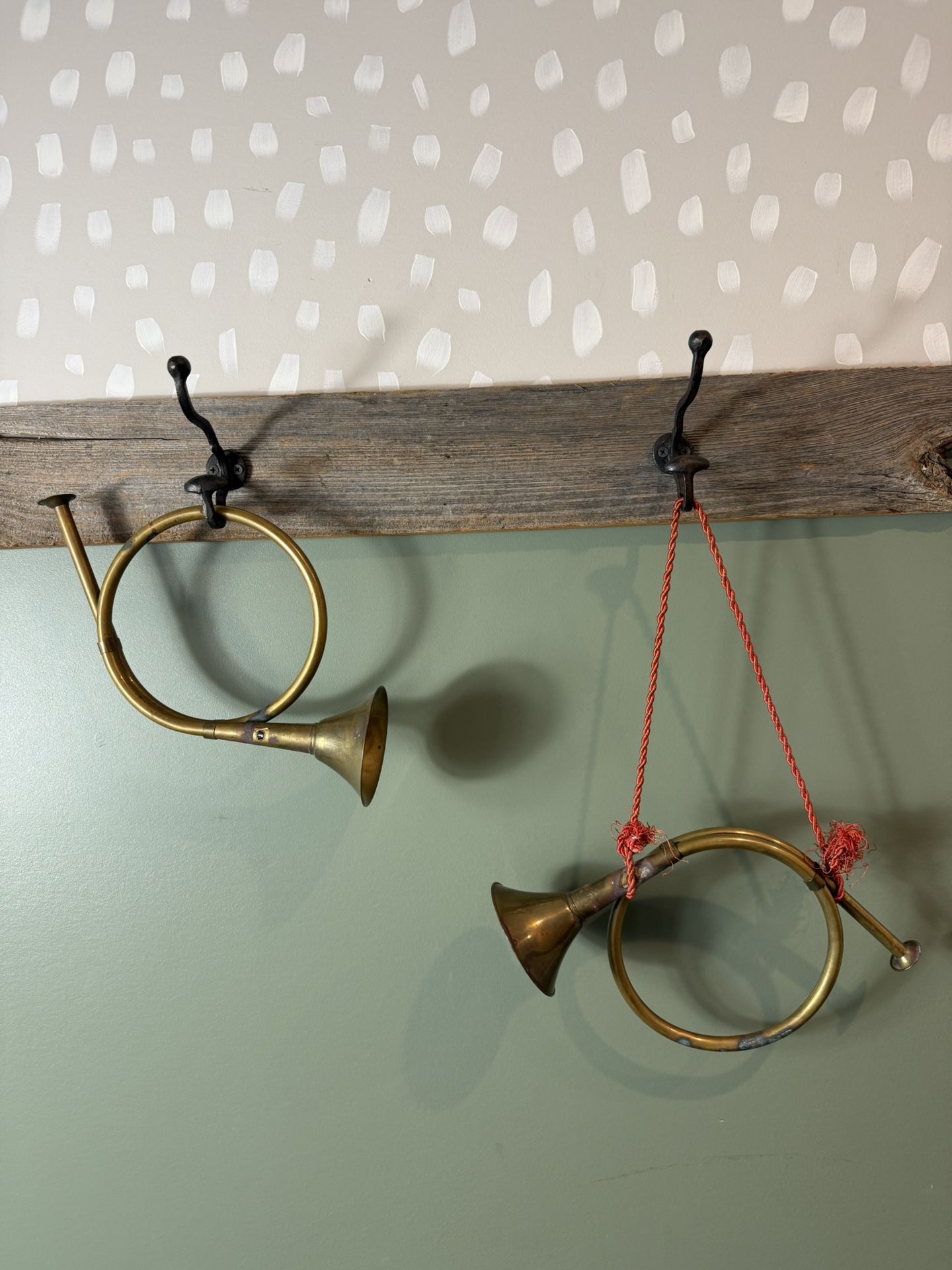 Vintage Hand Crafted Solid Brass Made In India French Horn Ornament set of 2