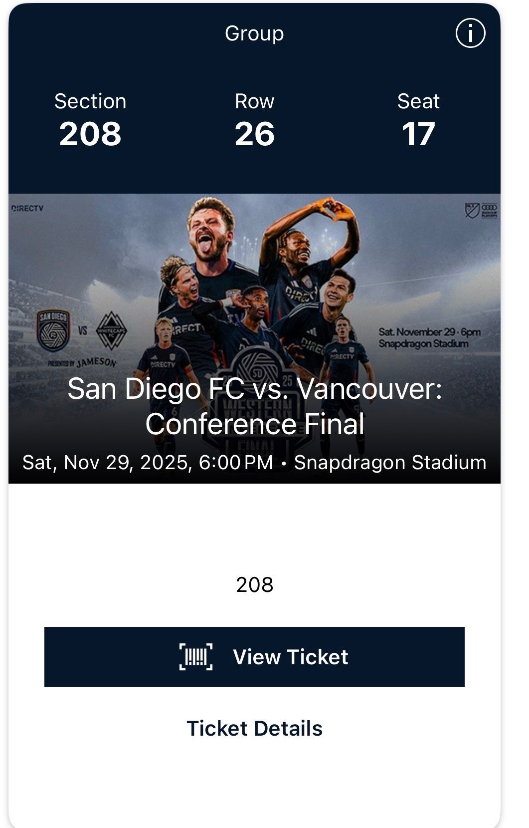 SDFC Ticket vs Vancouver 11/29