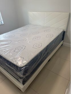Queen bed frame with mattress and box spring free delivery free installation all new furniture