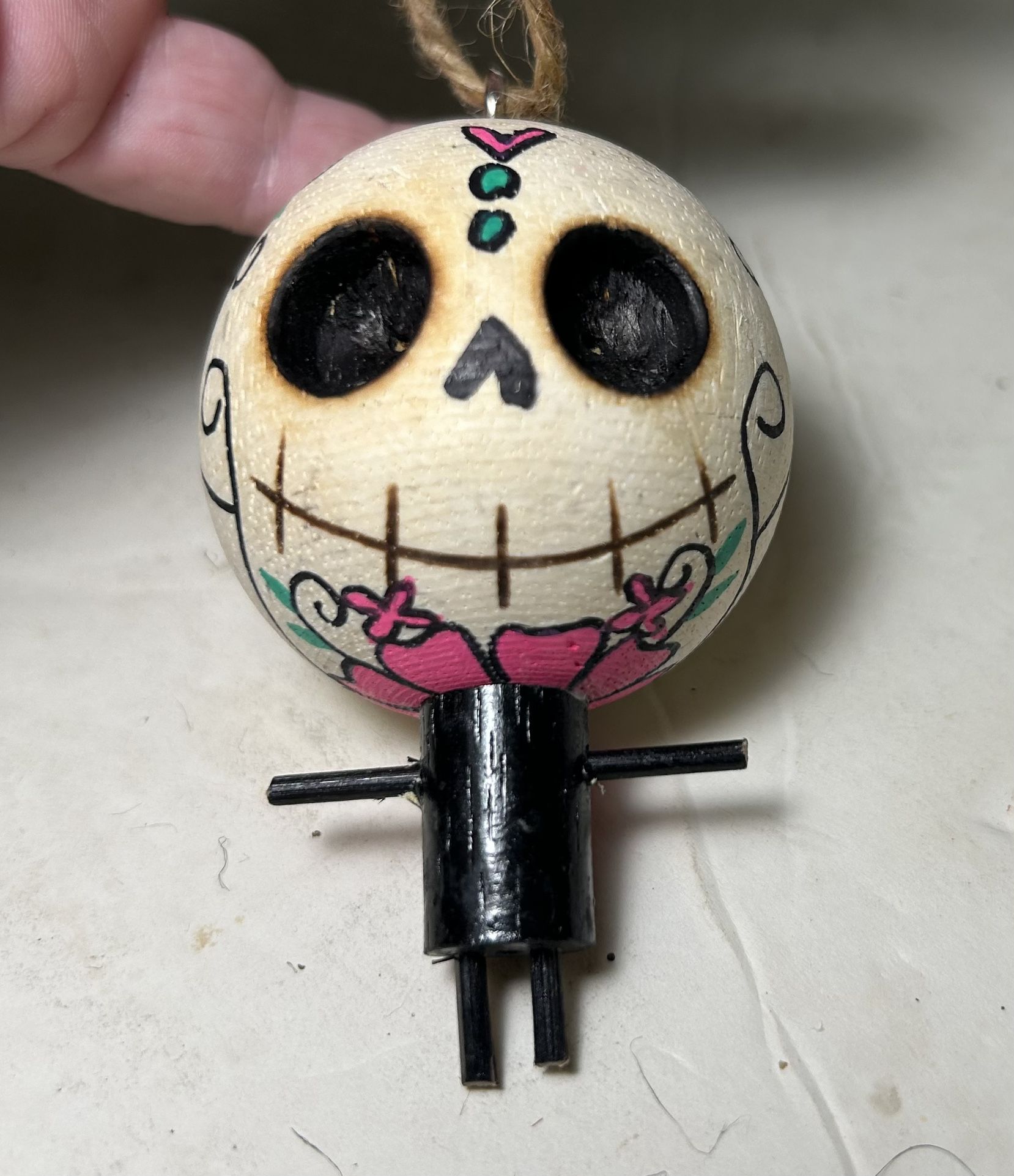 Halloween Vintage Crazy Head Day Of The Dead 3D Wood Ornament NOS