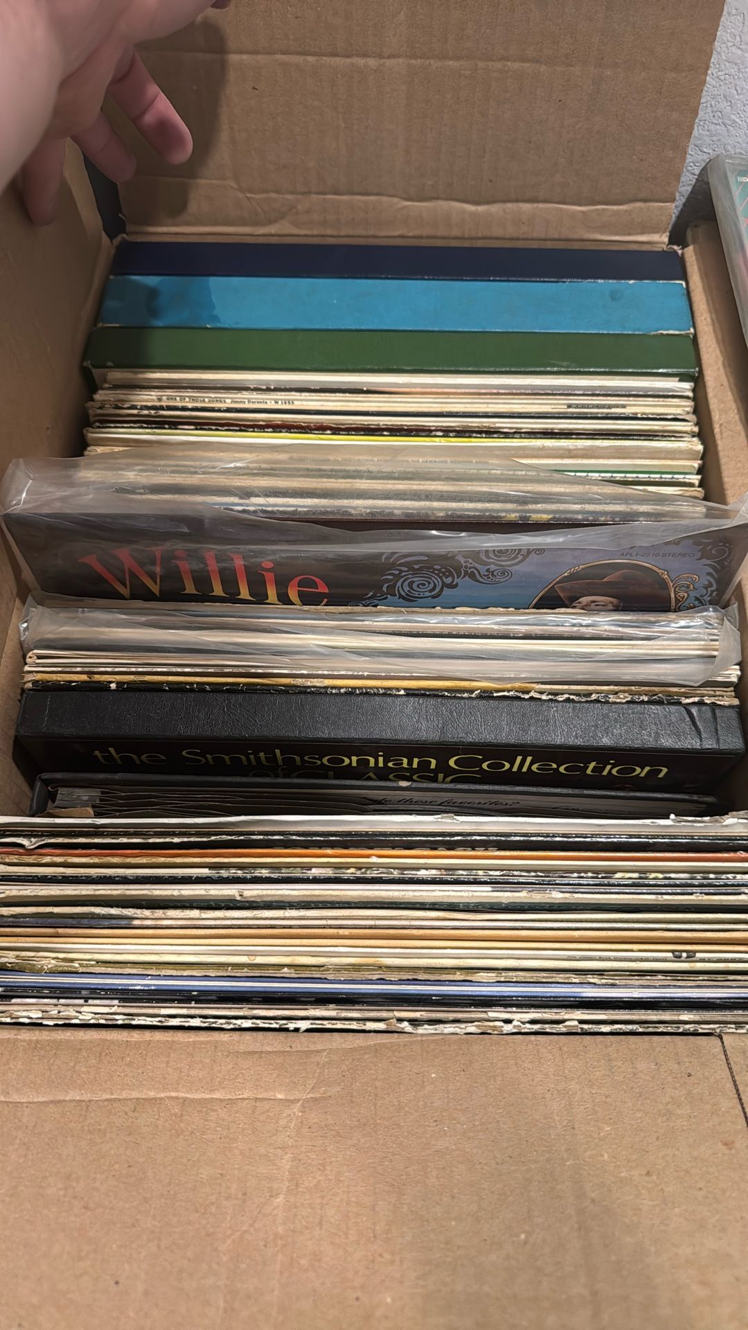 Box of vinyl records