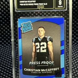 🏈 2017 Christian McCaffrey Rated ROOKIE Press Proof BLUE !! 🏈