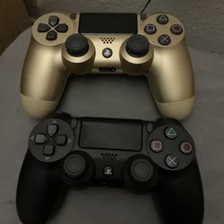 Two Ps4 Controllers One Gold And Black 