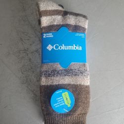 Columbia Men’s 2-pack Pair Wool Blend Crew Socks NWT Size 6-12 Khaki Brown