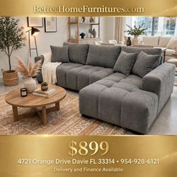 Gray Tufted Sectional Sofa with Chaise- buy now pay later