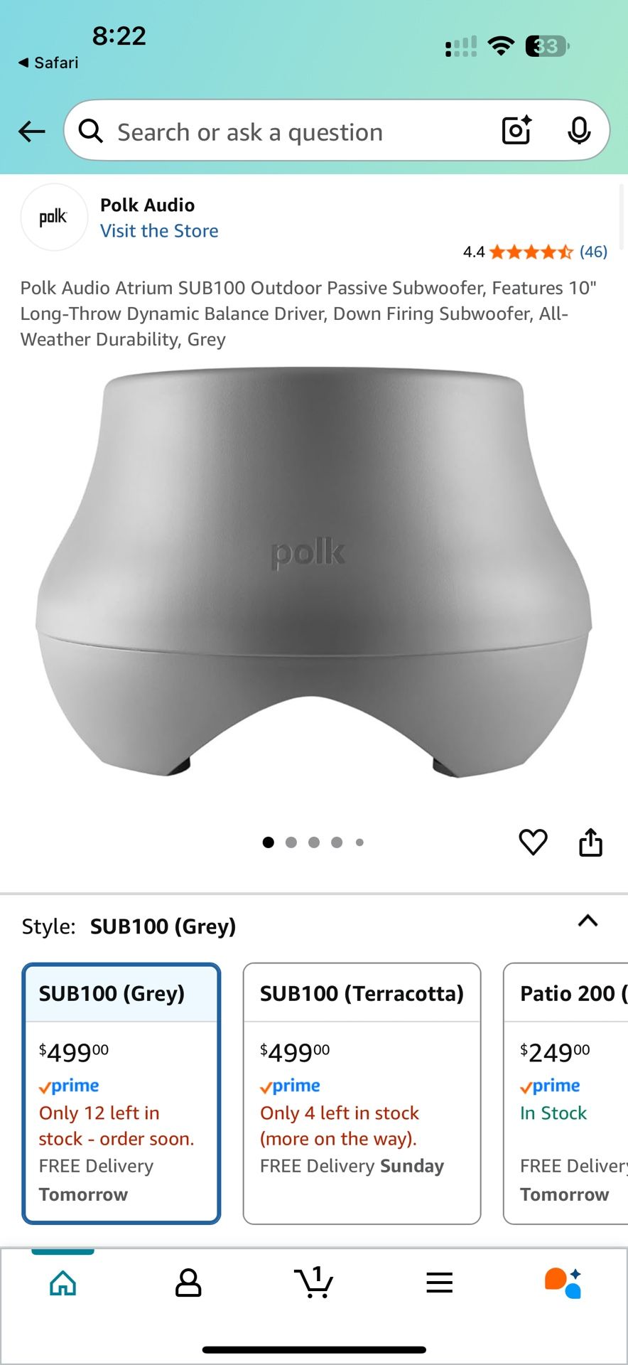 NEW In Box Polk Audio Atrium SUB100 Outdoor Passive Subwoofer,