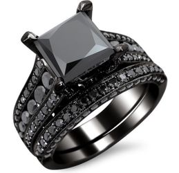 New s925 black gunmetal wedding ring set engagement ring wedding band