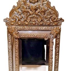 French Napoleon III-style Antique Brass Repoussé Cushion Bevel Mirror