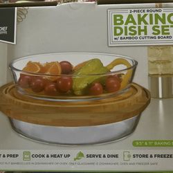 NEW IN BOX New Eco+Chef 2 Piece Oval Baking Dish Set With 2 Bamboo Cutting Boards (4 Pcs)