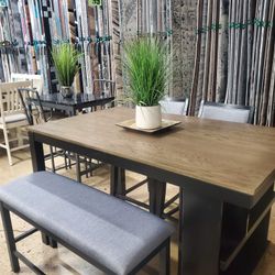 High Top Dining Set With 2 Chairs And A Bench (New)