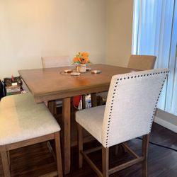 Modern Wood Dinning Set Table with 3 Chairs and Loveseat
