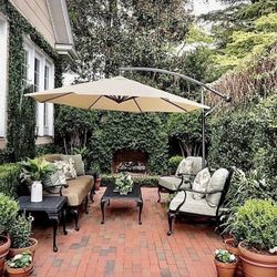 Brand New Offset Patio Umbrella With Cross Base Stand And Free Sand Bag  