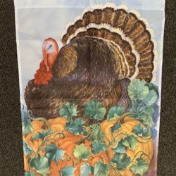 Toland Large 34” x 24” thanksgiving turkey and pumpkin double sided garden 