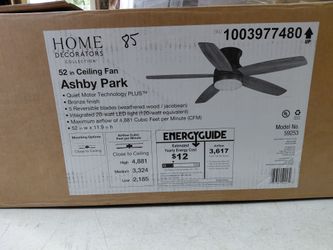 Home Decorators 52" Ashby park ceiling fan with led light and remote In bronze