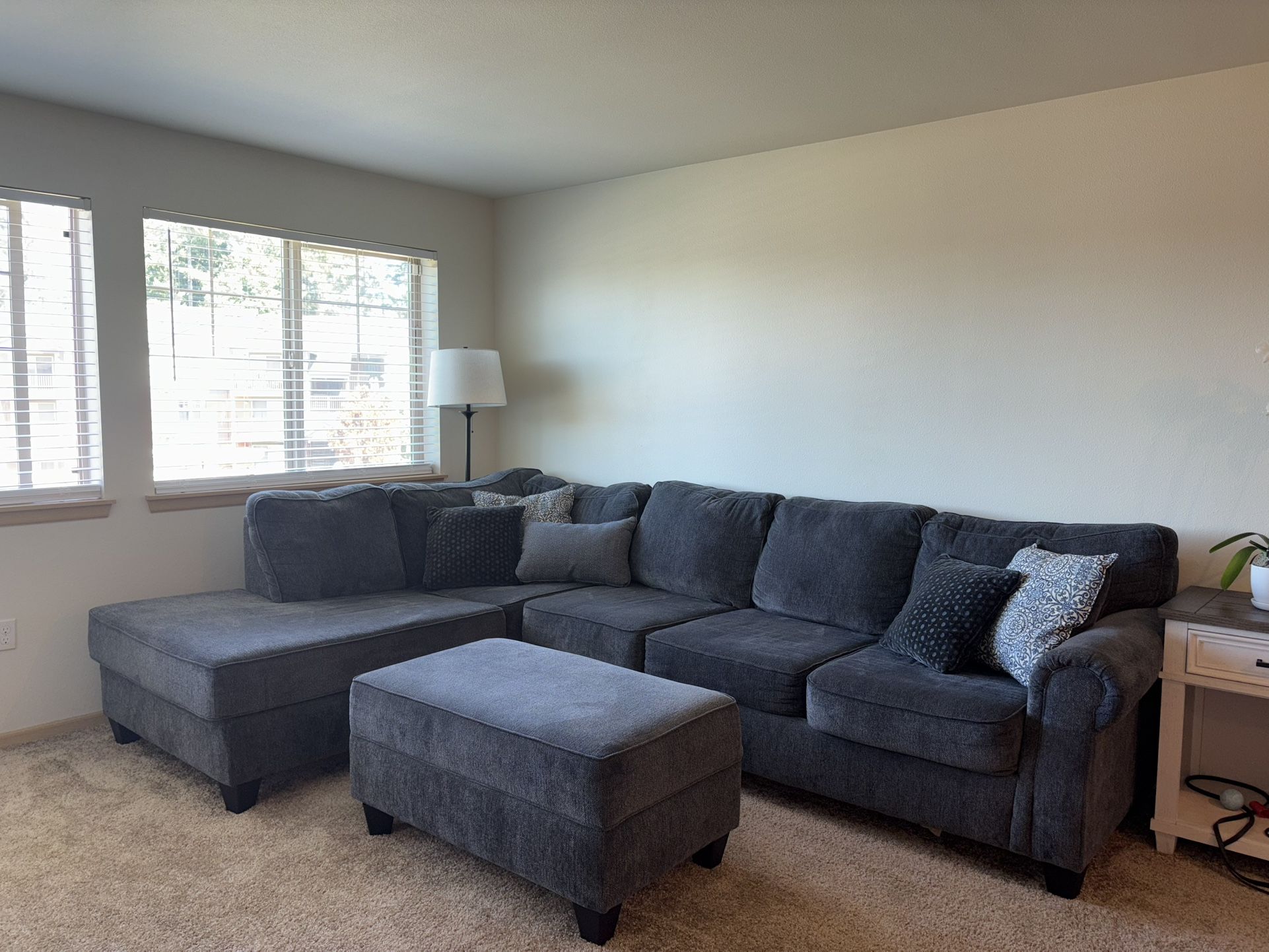 Large Charcoal Gray Sectional Couch With Storage Ottoman