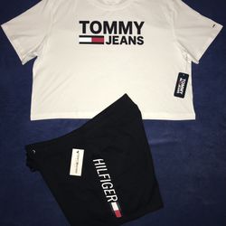 WOMENS TOMMY HILFIGER CROPPED TEE & SHORTS. (Retail $80 make a offer)