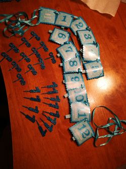 Customized cupcake toppers and 12 month picture hanger