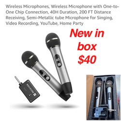 New in box Wireless Microphones, Wireless Microphone with One-to-One Chip Connection, 40H Duration, 200 FT Distance Receiving, Semi-Metallic tube Micr