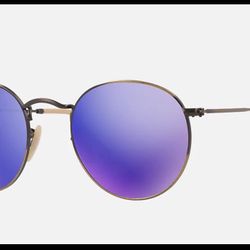 Ray Ban Gunmetal Round Sunglasses Purple Lenses 
