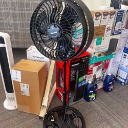 16" Outdoor Misting Stand Fan, 3-Speed, Oscillating, GFCI, Hose, Black, New