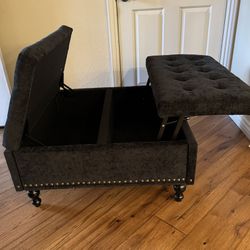 Black Large Square Storage Ottoman