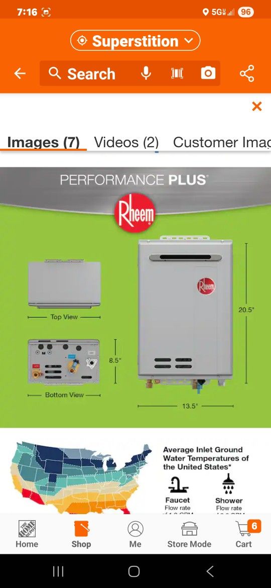 Rheem
Performance Plus 9.5 GPM Smart Non-Condensing Outdoor Natural Gas Tankless Water Heater