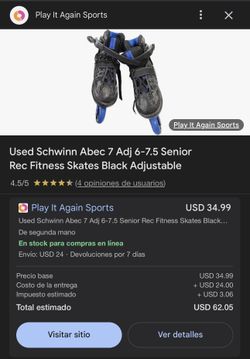 Used Schwinn Abec 7 Adj 6-7.5 Senior Rec Fitness Skates Black Adjustable