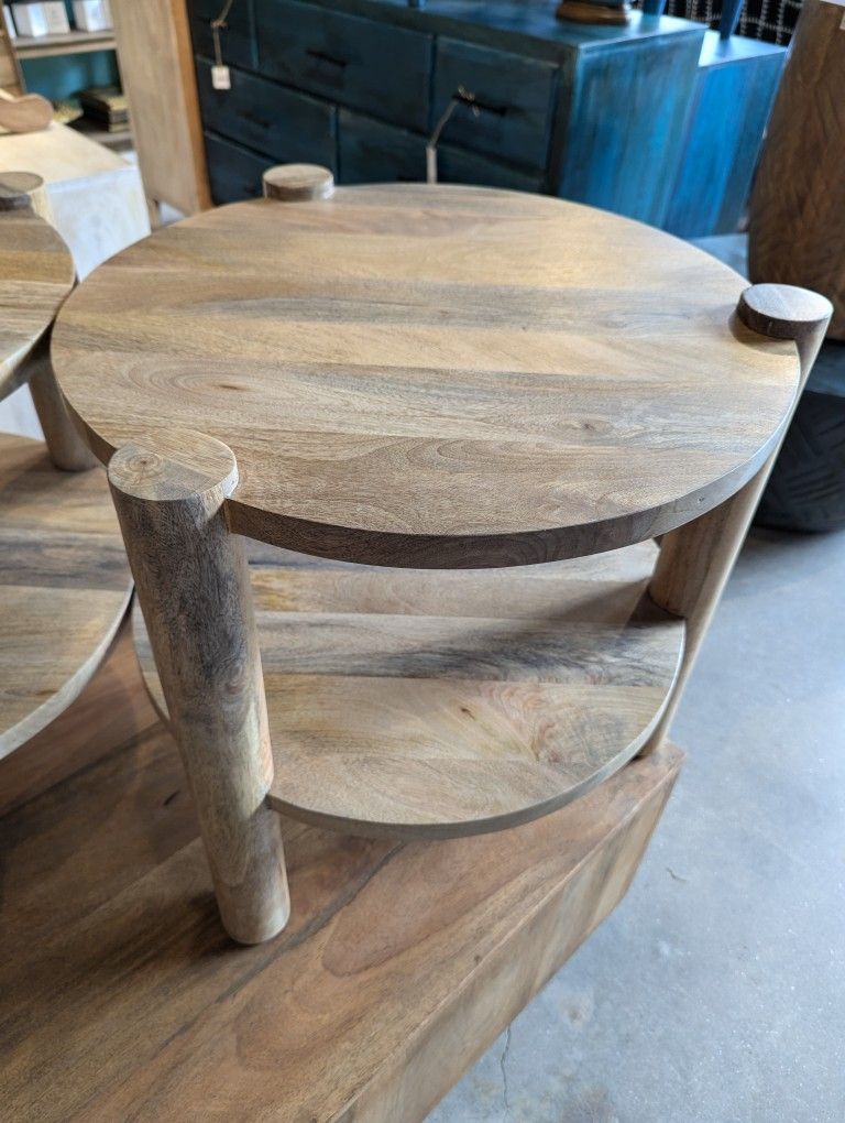 Round Mango Wood Accent Table Home & Garden