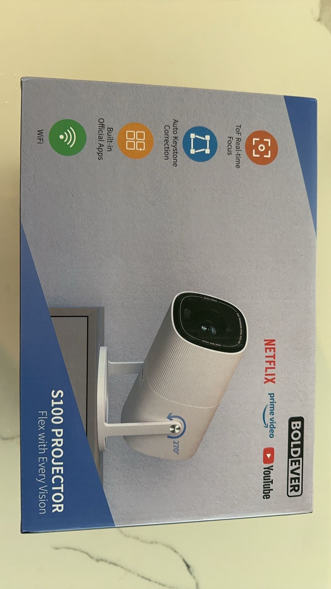 [Netflix-Licensed/Real Time Auto Focus & Auto Keystone] 1080P Halloween Projector with 5G WiFi & 2Way Bluetooth, 270°Rotation Boldever True Smart Mini