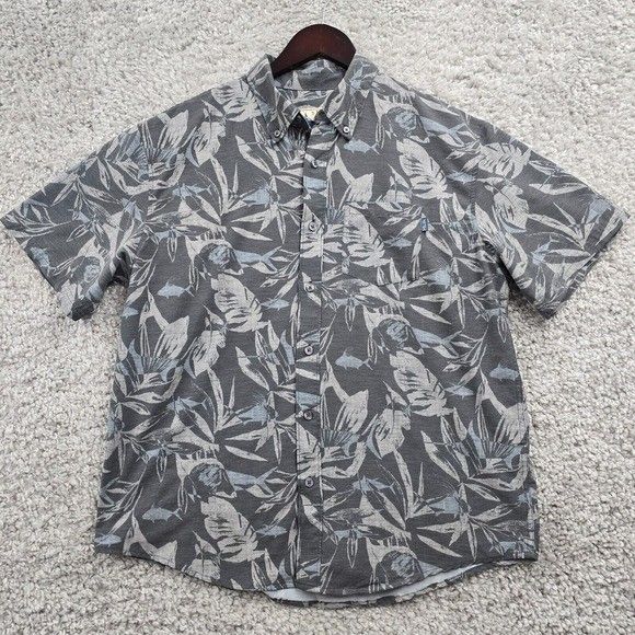Huk Shirt Mens Medium Gray Button Up Short Sleeve Performance Fishing Outdoors