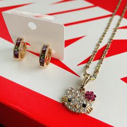 18k Gold Plated Hello Kitty Necklace & Earrings