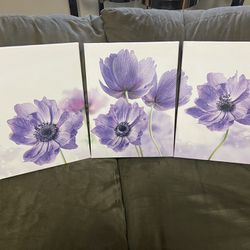 Purple Flowers Floral Decorative Paintings Picture Set