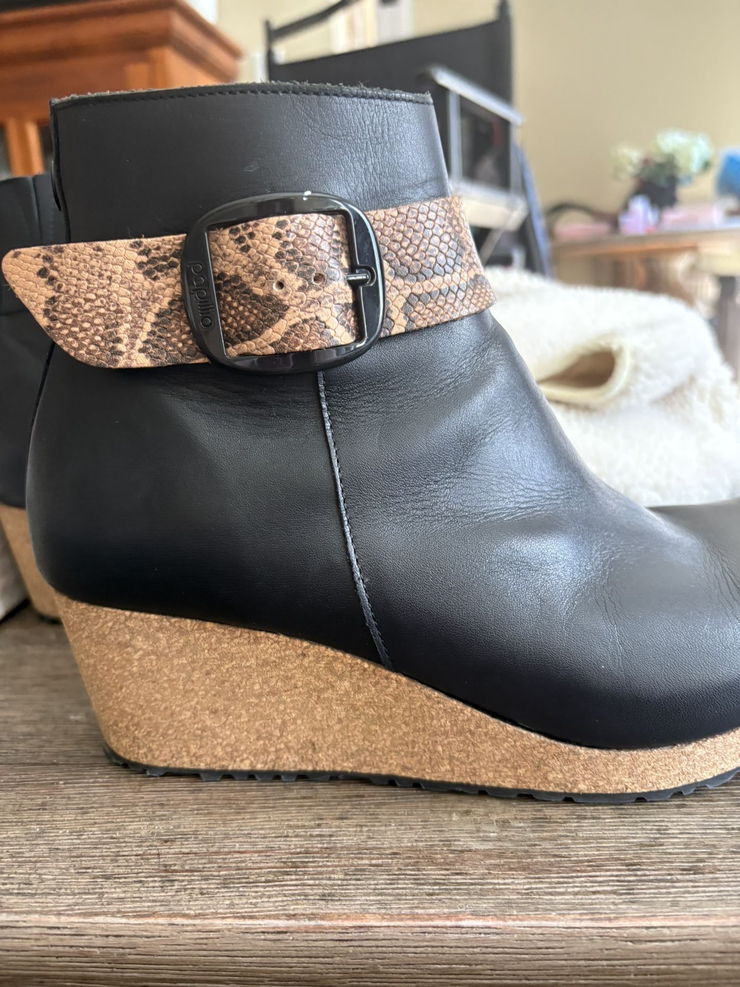 Papillio Birkenstock Black Boots With Snakeskin Buckle