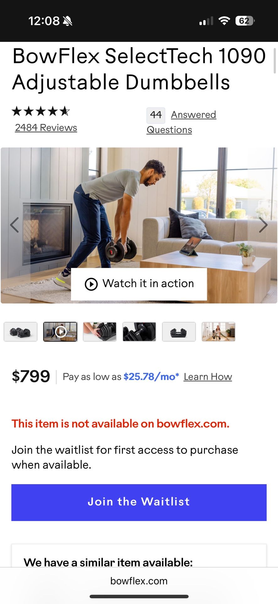 Bowflex SelectTech Dumbbells 10-90 Lbs Pair , New - Open Box