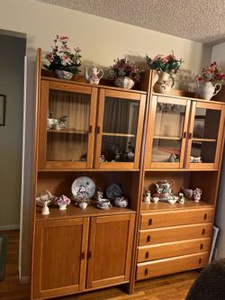 2 oak hutch china cabinets
