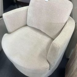 Modern Beige Chenille Swivel Accent Armchair，$100
