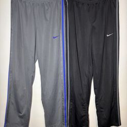 2-LOT Nike VINTAGE Track Pants Men’s Size Medium Black Polyester Side Stripping