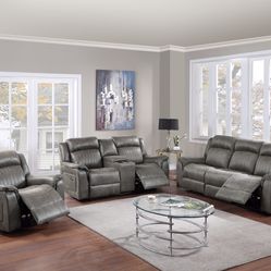 Gray Leatherette Motion Sofa Set (Free Delivery)