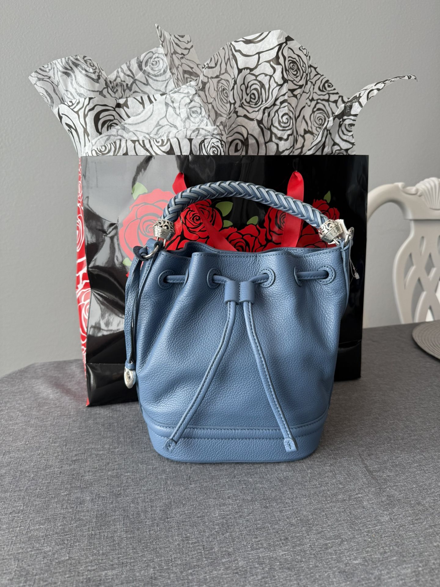 Brighton Bellaire Bellita Bay Blue Mini Bucket Bag Braided Handle Silver