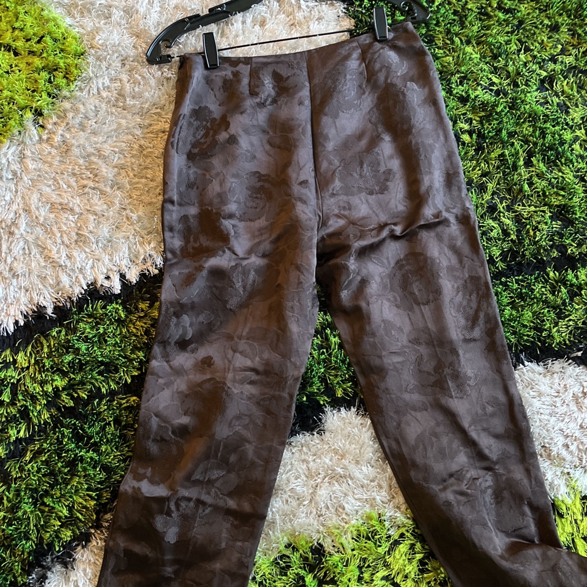 Black Satin Jacquard French Cropped Pants