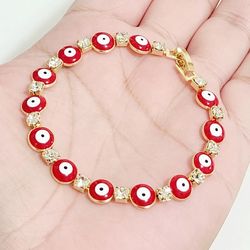 14k Gold Plated Red Evil Eye Bracelet New 