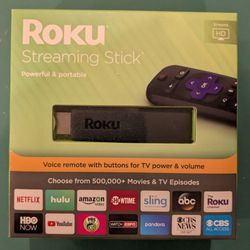 Roku Streaming Stick (6th Generation) 3800R Stick, Power Cord, Remote in Box