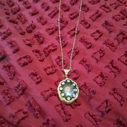 Vintage Multi Colored Floral Pendant Necklace