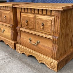 Pair of Solid Oak Nightstands by Oakwood Interiors