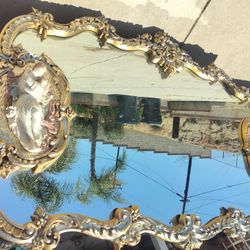 Vintage French Provincial Italian Rococo Ornate LouisXVI Gold Wall Mantle Mirror
