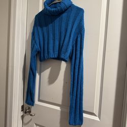 Fashion Nova Vibrant Blue Cropped  Cowl Neck Sweater Size Large